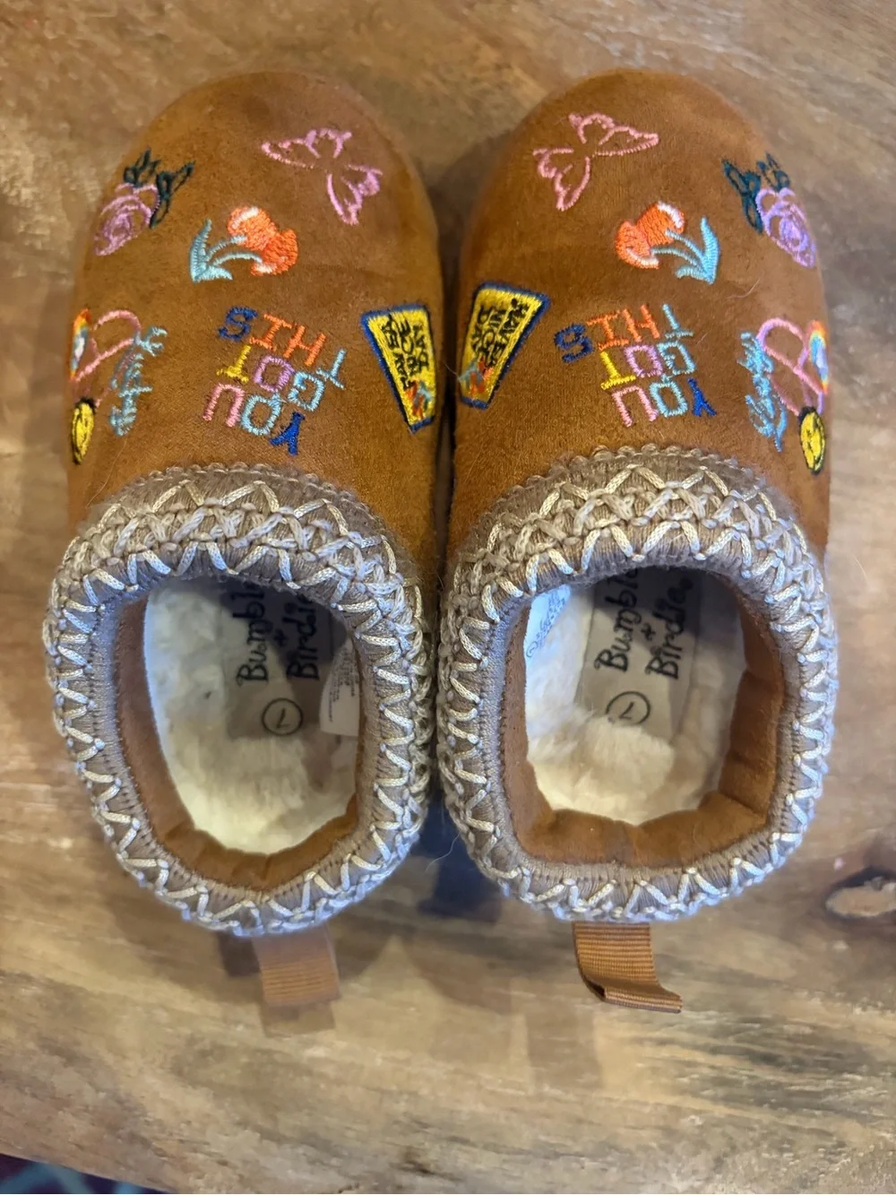 Kids Brown Embroidered Slip-On Slippers